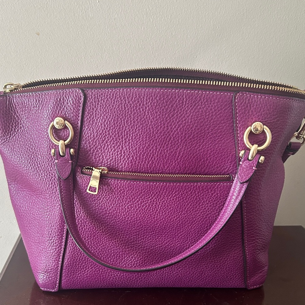 Coach Purple Pebbled Leather Satchel with Gold Hardware - Picture 4 of 11